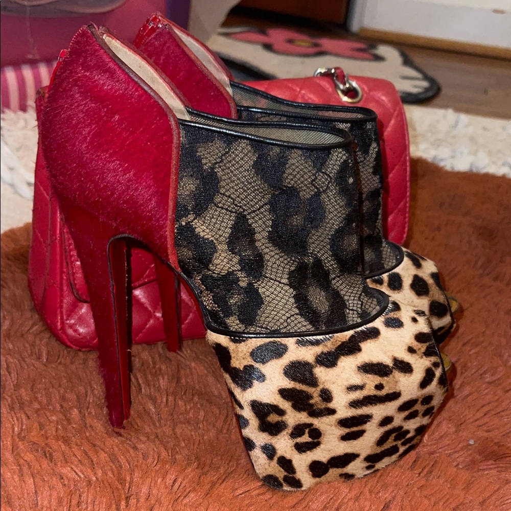 Christian Louboutin Leopard Print Platform Peep-Toe Heels